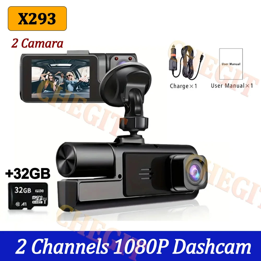 3Lens Dash Cam for Cars 2" Car DVR 1080P Video Recorder Front Rear View Camera for Vehicle Night Vision Black Box Car Assecorie