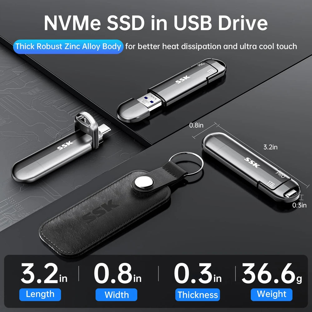 SSK 2TB Portable Solid State Disk 2TB 1TB SSD 1000MB/s High Speed Type C Flash Drives External Solid State Drives for PC Laptop