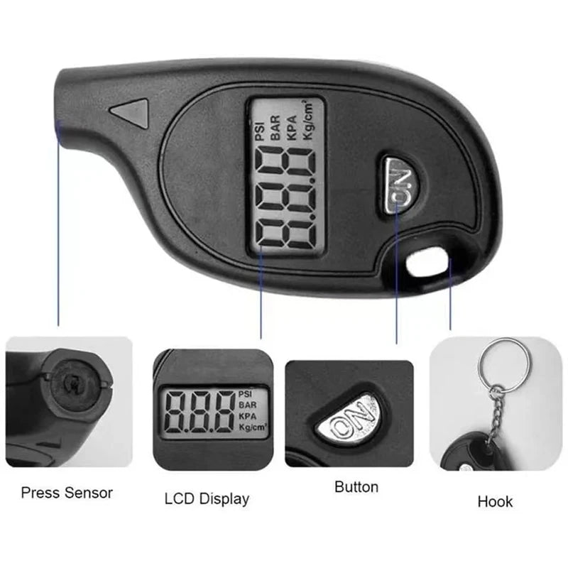 Tire Pressure Gauge with LCD Display Digital  - Auto & Motorcycle Air Pressure Tester and Safety Alarm Tool