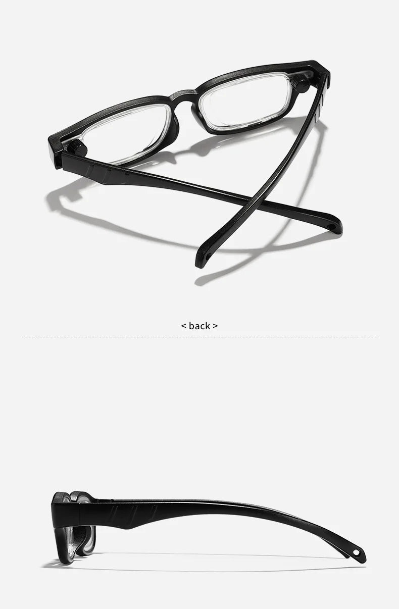 Portable Rotatable Adjustable Focal Length Reading Glasses Square Full Frame Adjustable From +50 To +350 Degrees Eyeglasses