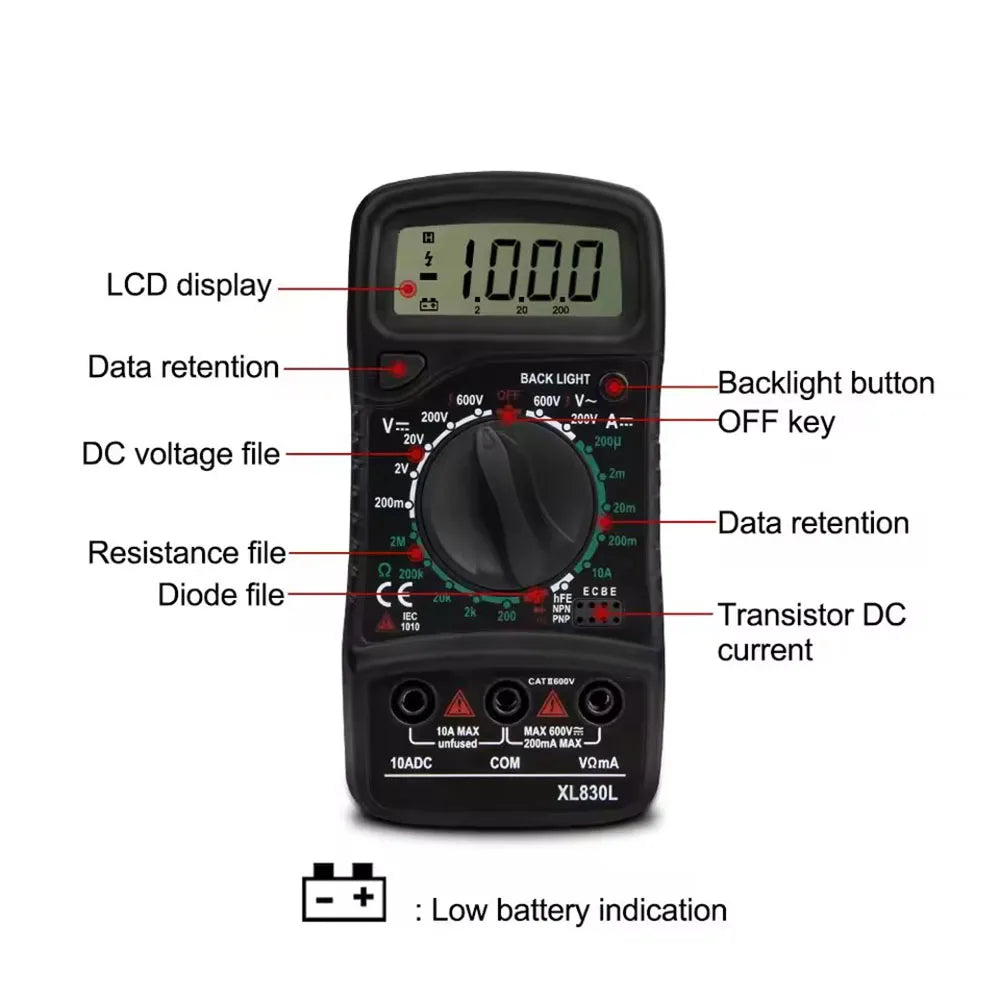XL830L Digital Multimeter, Esr Meter, Automotive Electrical Testers, Dmm Transistor, Peak Meter, Capacitance Meter