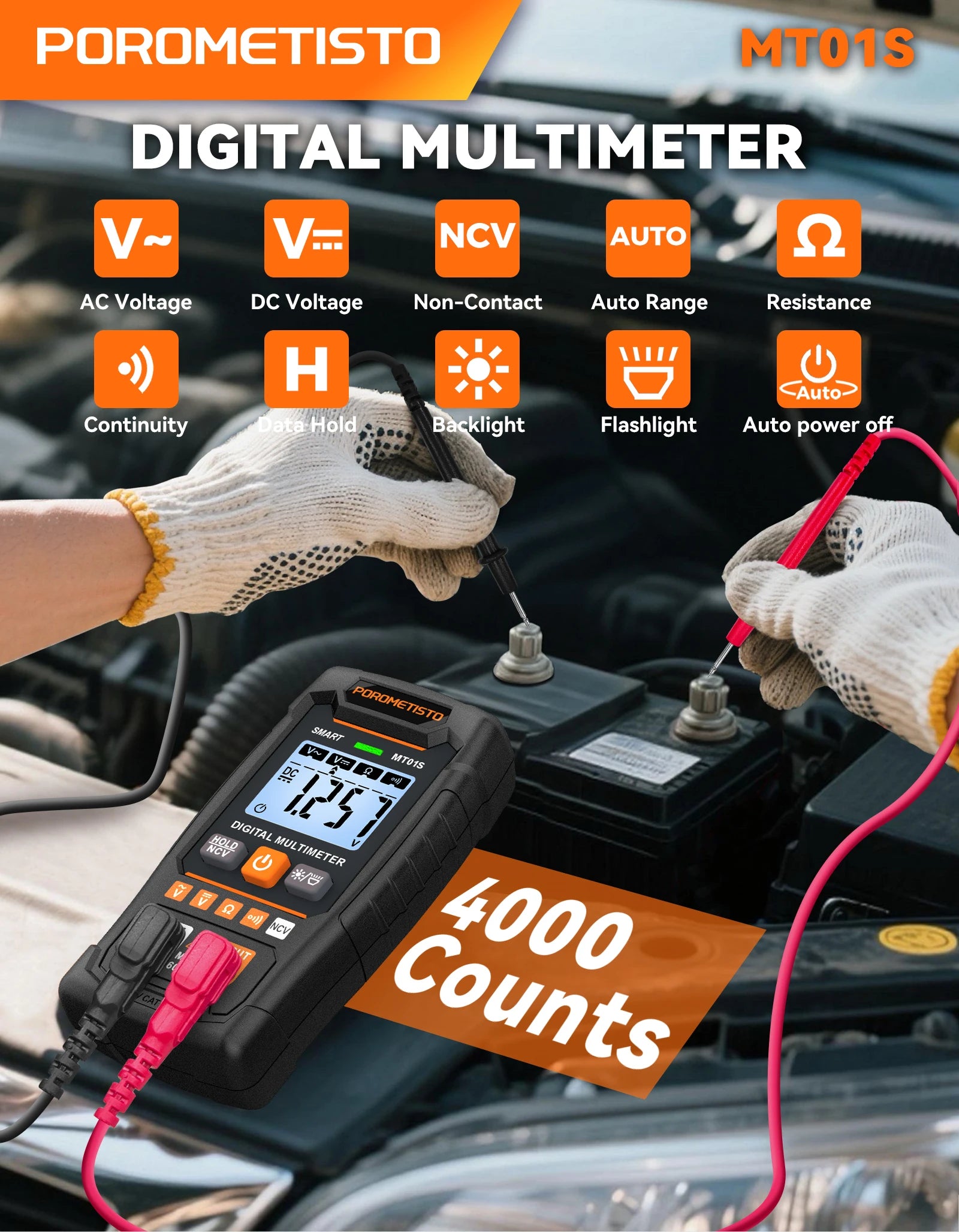 MT01S Digital Multimeter 4000 Counts Smart Auto-Range AC/DC Voltage Resistance Continuity Test Profesional Electrician Tester