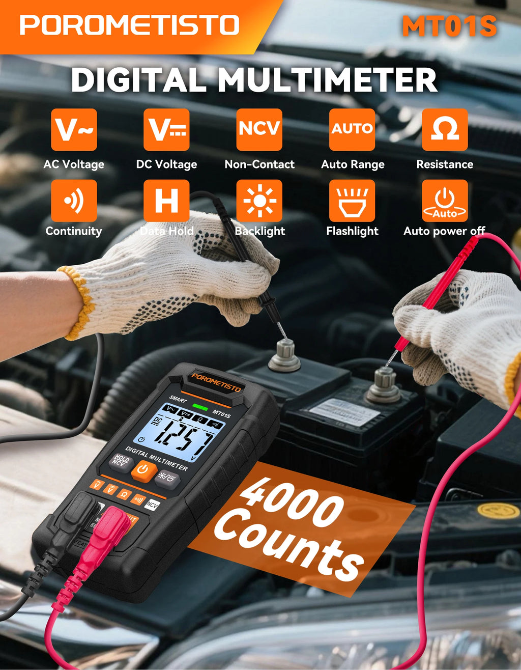 MT01S Digital Multimeter 4000 Counts Smart Auto-Range AC/DC Voltage Resistance Continuity Test Profesional Electrician Tester