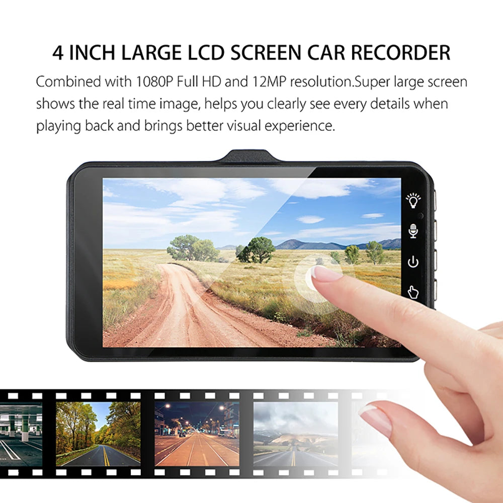 Dual Lens 1080P HD for Cars 4inch Touch Screen Dash Cam Car DVR Video Recorder Front and Rear View Camera for Vehicle Black Box