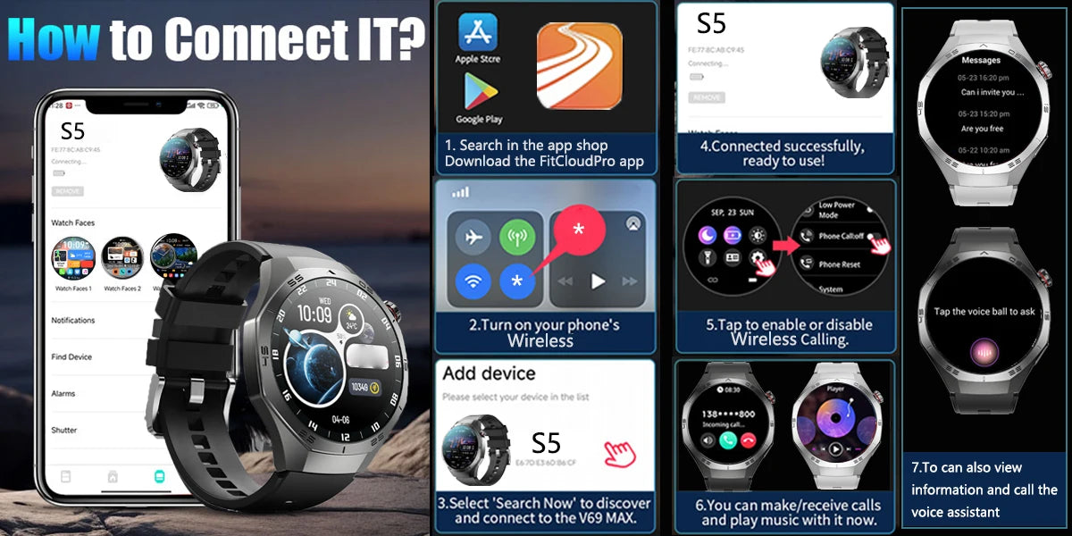 2025 New GUHUAVMI GT5 Pro Smart Watch Men HD AMOLED Screen GPS Motion trajectory HeartRate Bluetooth Call 1.52" SmartWatch IP68