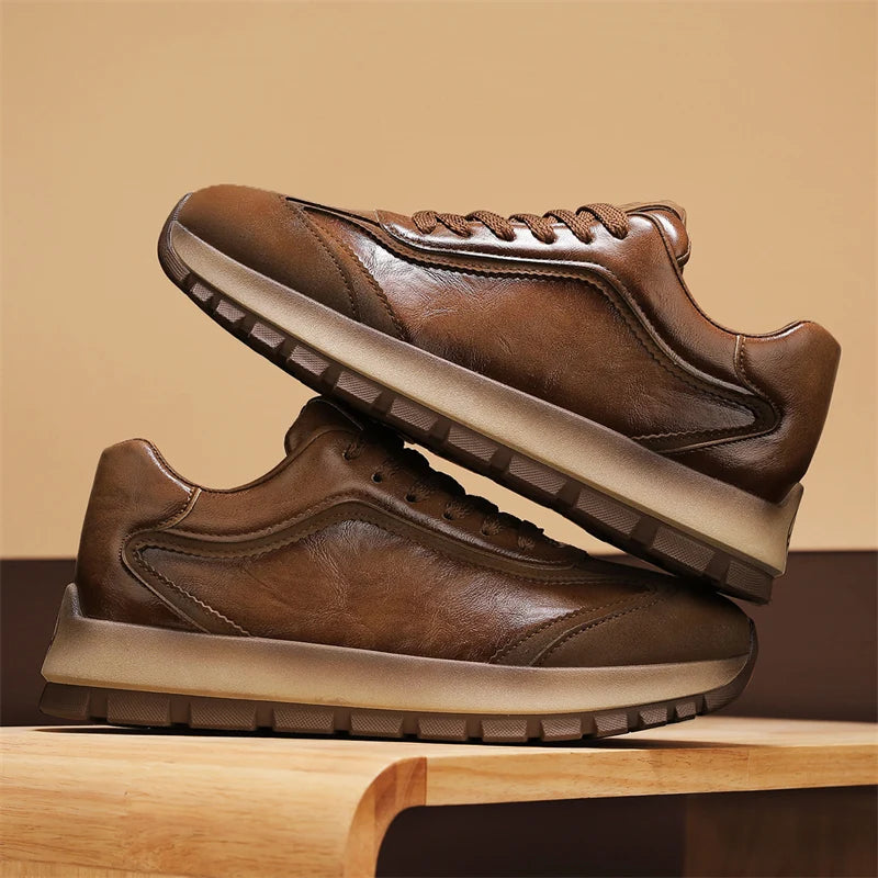 New solid-color sports shoes - Men's genuine leather low-top slip-on covered driving shoes - Sports shoes - Excellent comfort