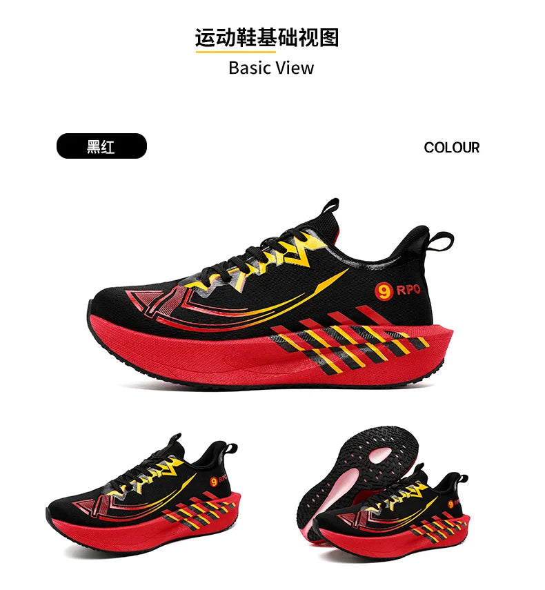 Sports and leisure shoes, men's shoes, marathon oversized air cushioned shoes, fly woven all season rubber, wear-resistant, anti
