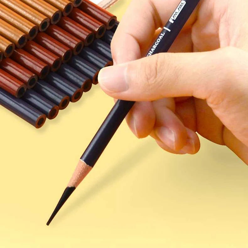 Professional Charcoal Pencils Drawing Set 10 Pieces Soft, Medium & Hard Charcoal Pencils for Drawing, Sketching, Shading