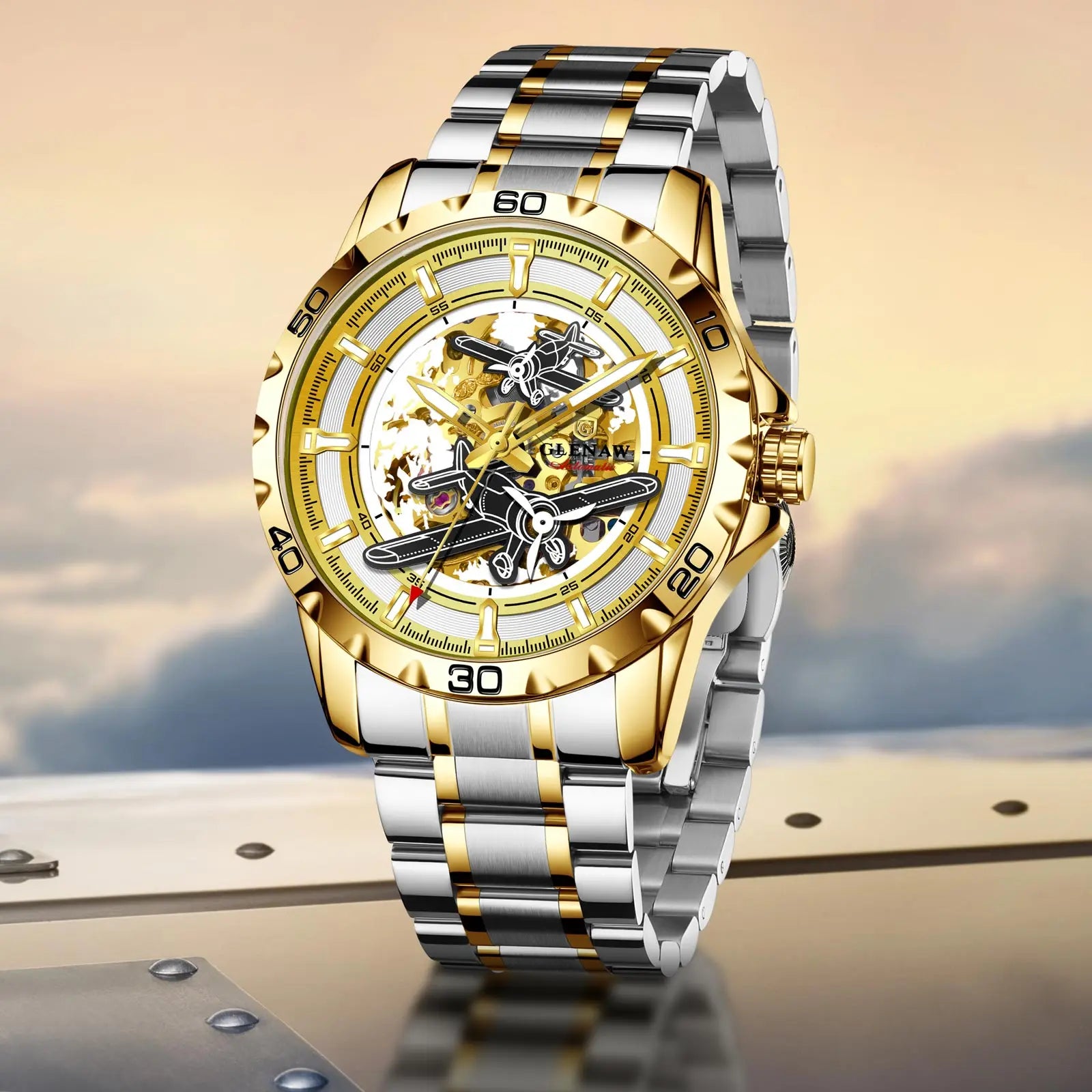 Glenaw Aircraft fully automatic mechanical men's watches, multi-color, trendy and fashionable personalized top brand watches