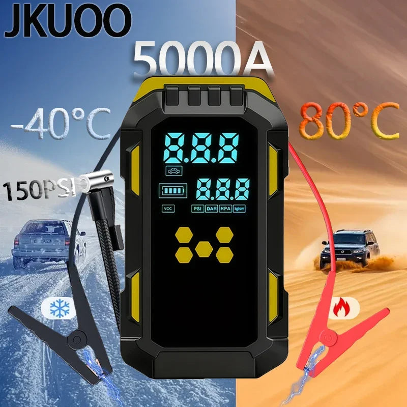 Portable Car Jump Starter with Air Compressor - 12V Emergency Power Bank for Vehicle Battery Boost, Fast Inflation for Tires