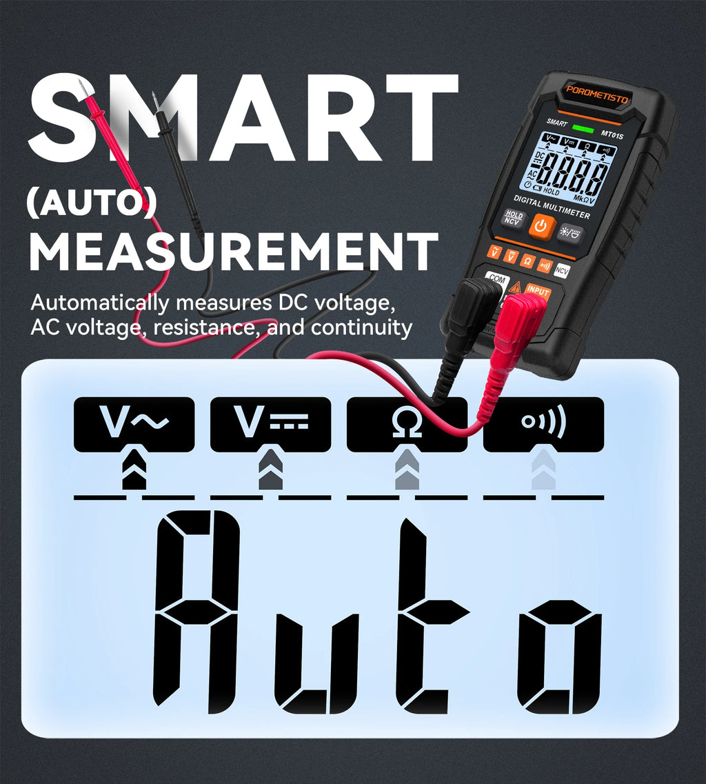 MT01S Digital Multimeter 4000 Counts Smart Auto-Range AC/DC Voltage Resistance Continuity Test Profesional Electrician Tester