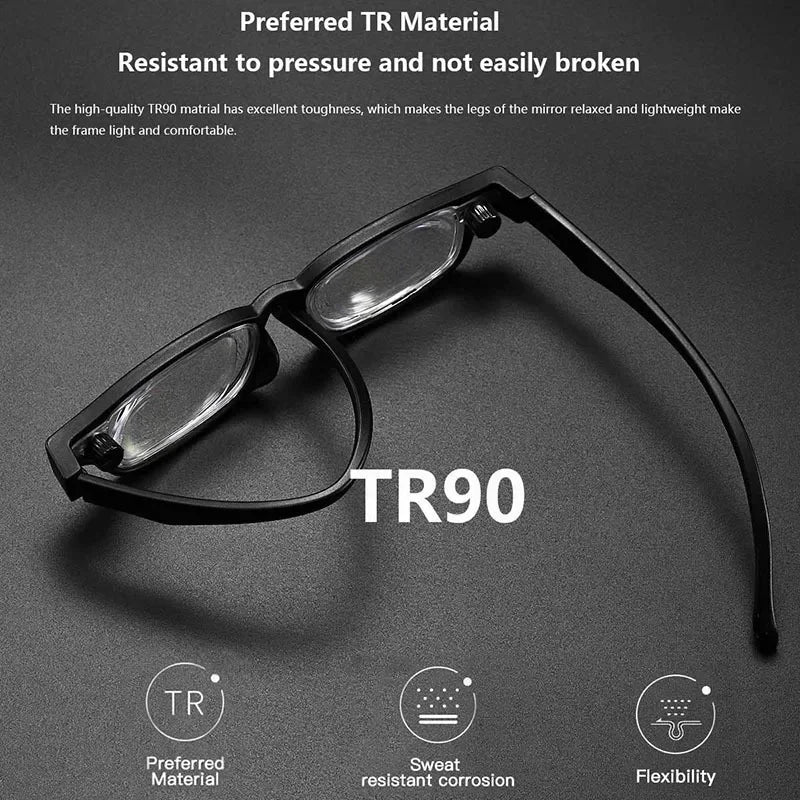 Portable Rotatable Adjustable Focal Length Reading Glasses Square Full Frame Adjustable From +50 To +350 Degrees Eyeglasses