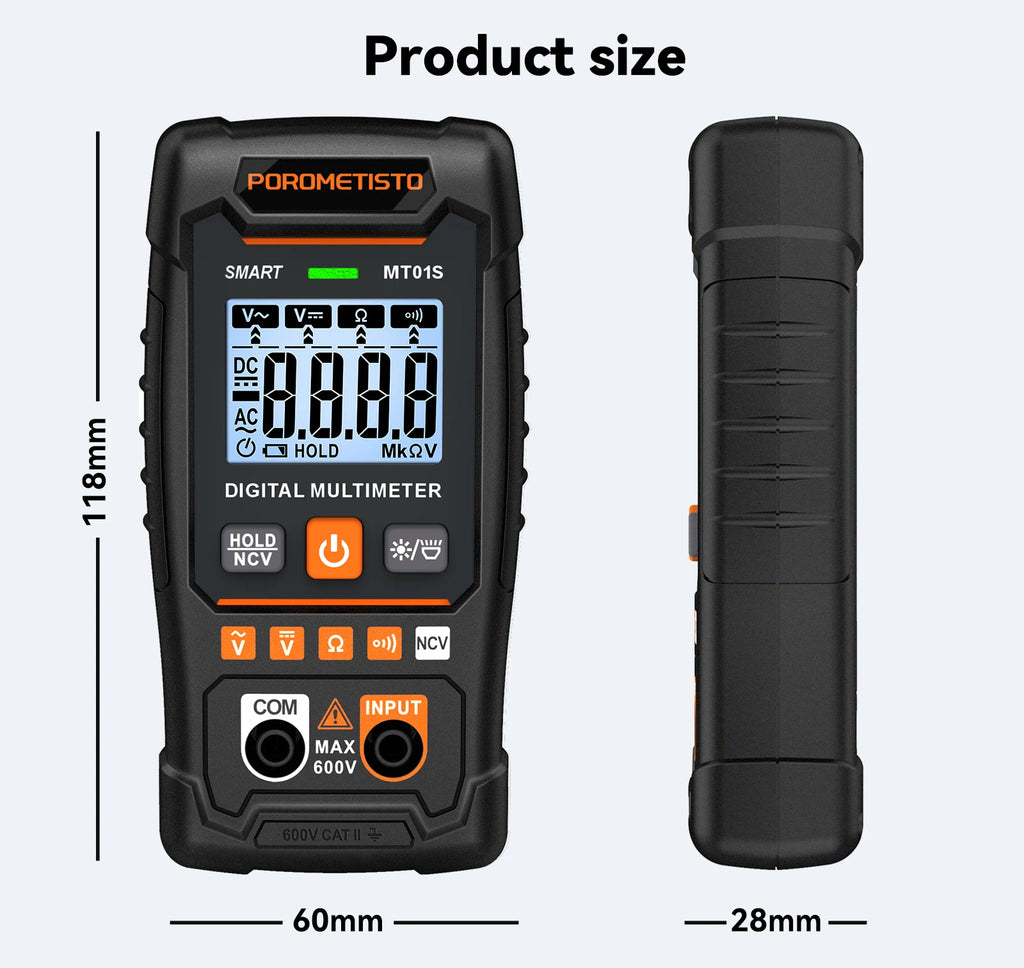 MT01S Digital Multimeter 4000 Counts Smart Auto-Range AC/DC Voltage Resistance Continuity Test Profesional Electrician Tester