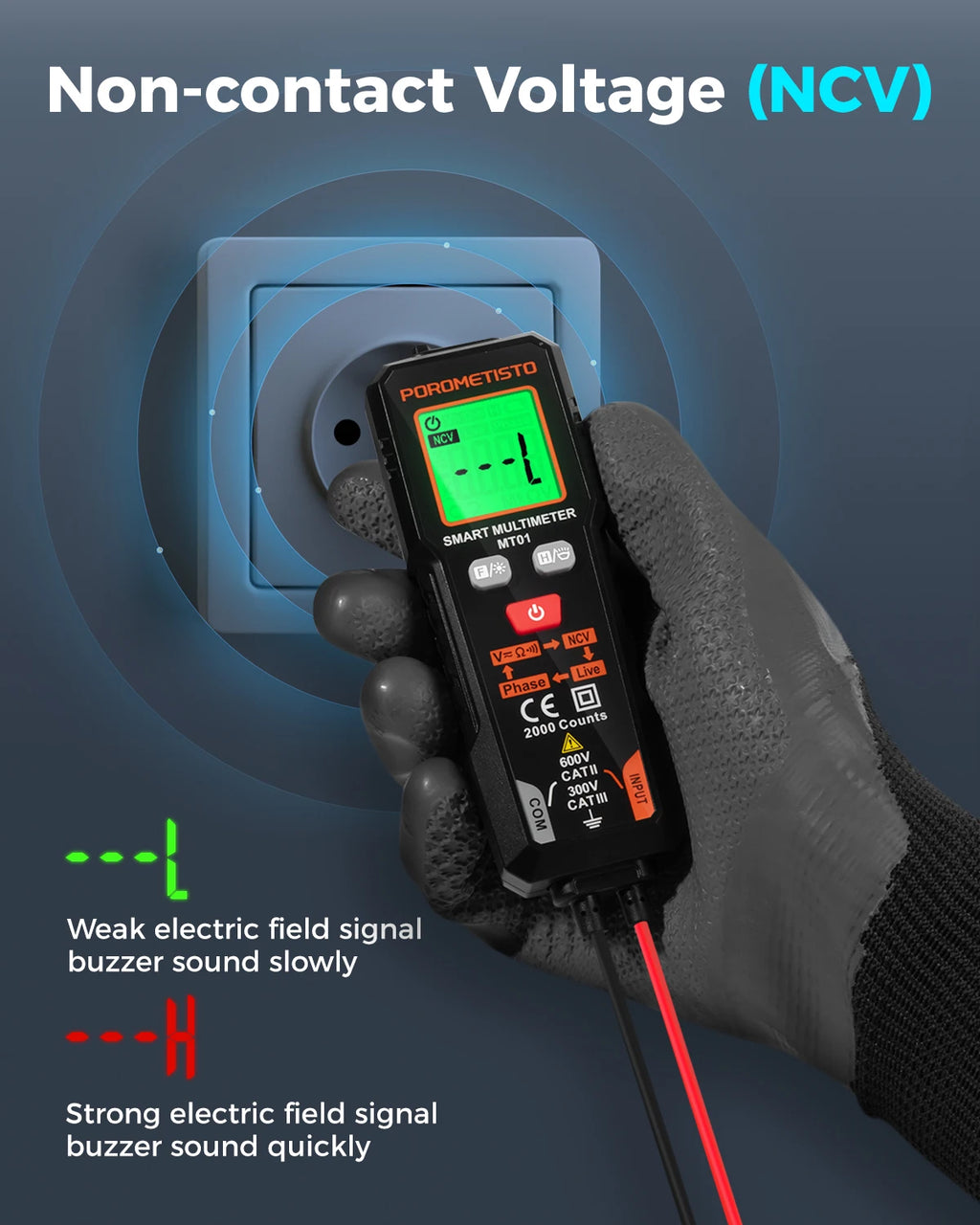 MT01 Digital Multimeter 2000 Counts 600V AC/DC Volt Meter Auto-ranging NCV Phase Sequence Resistance Multimetre with Backlight