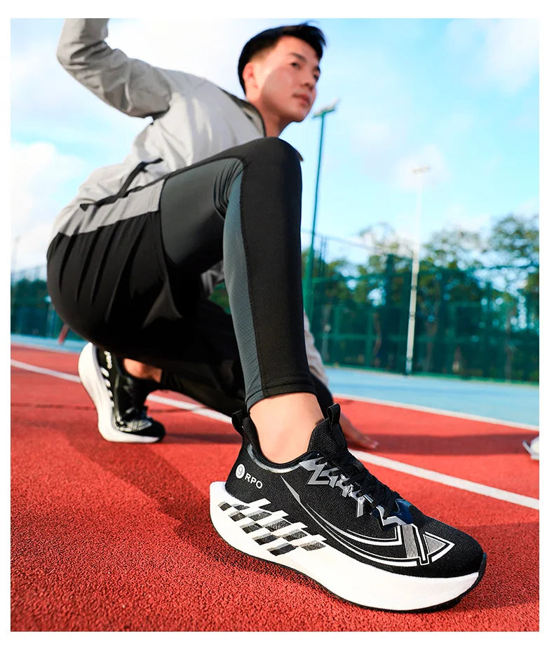 Sports and leisure shoes, men's shoes, marathon oversized air cushioned shoes, fly woven all season rubber, wear-resistant, anti