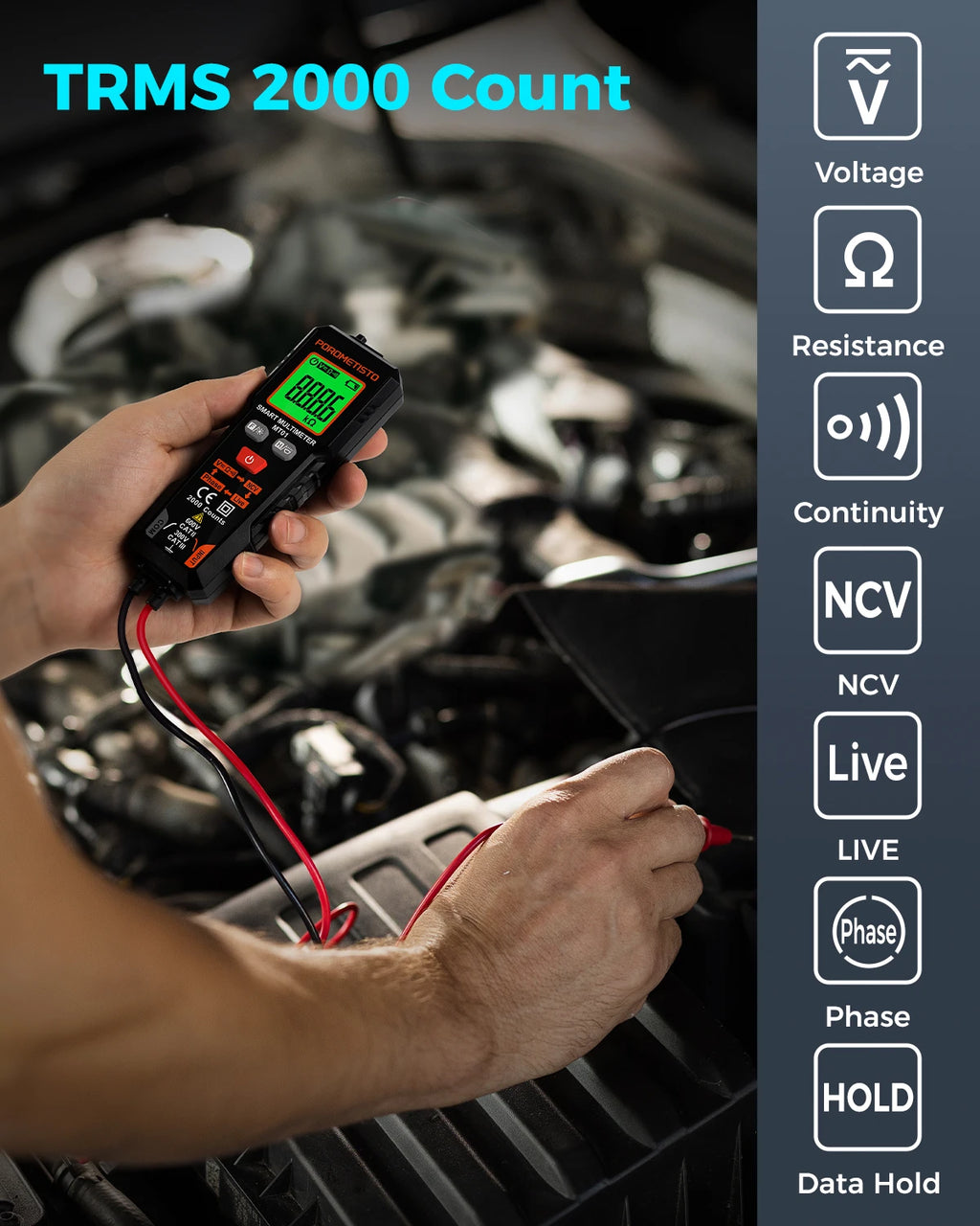 MT01 Digital Multimeter 2000 Counts 600V AC/DC Volt Meter Auto-ranging NCV Phase Sequence Resistance Multimetre with Backlight