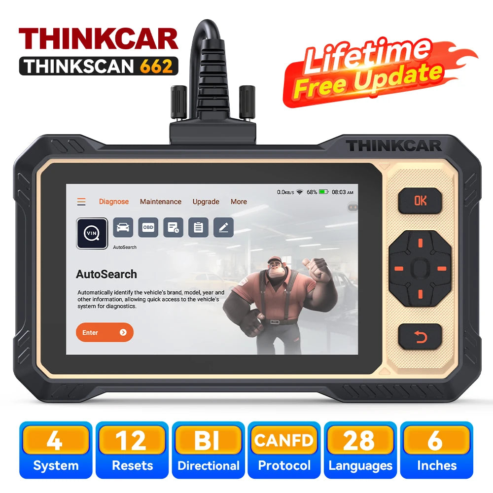 THINKCAR THINKSCAN 662 Auto OBD2 Scanner CAN-FD Bidirectional Test Free Update OIL Reset DPF ABS Brake SAS Car Diagnostic Tools
