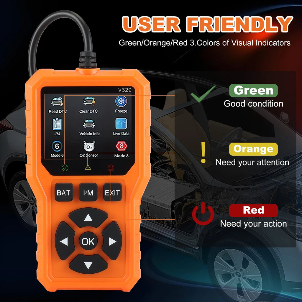Car OBD2 scanner diagnostic tool is a comprehensive car code reader and engine fault scanner suitable for all vehicles