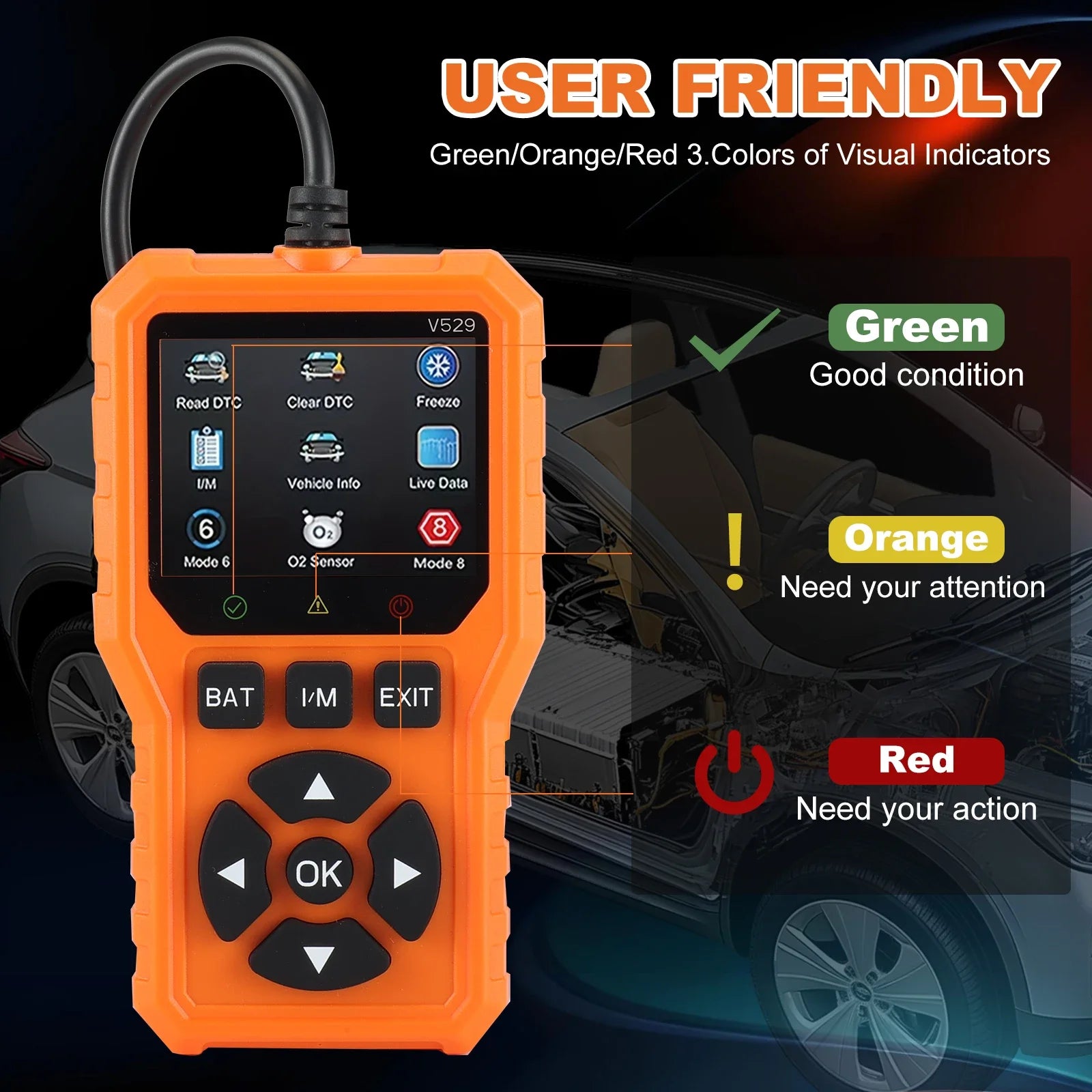 Car OBD2 scanner diagnostic tool is a comprehensive car code reader and engine fault scanner suitable for all vehicles