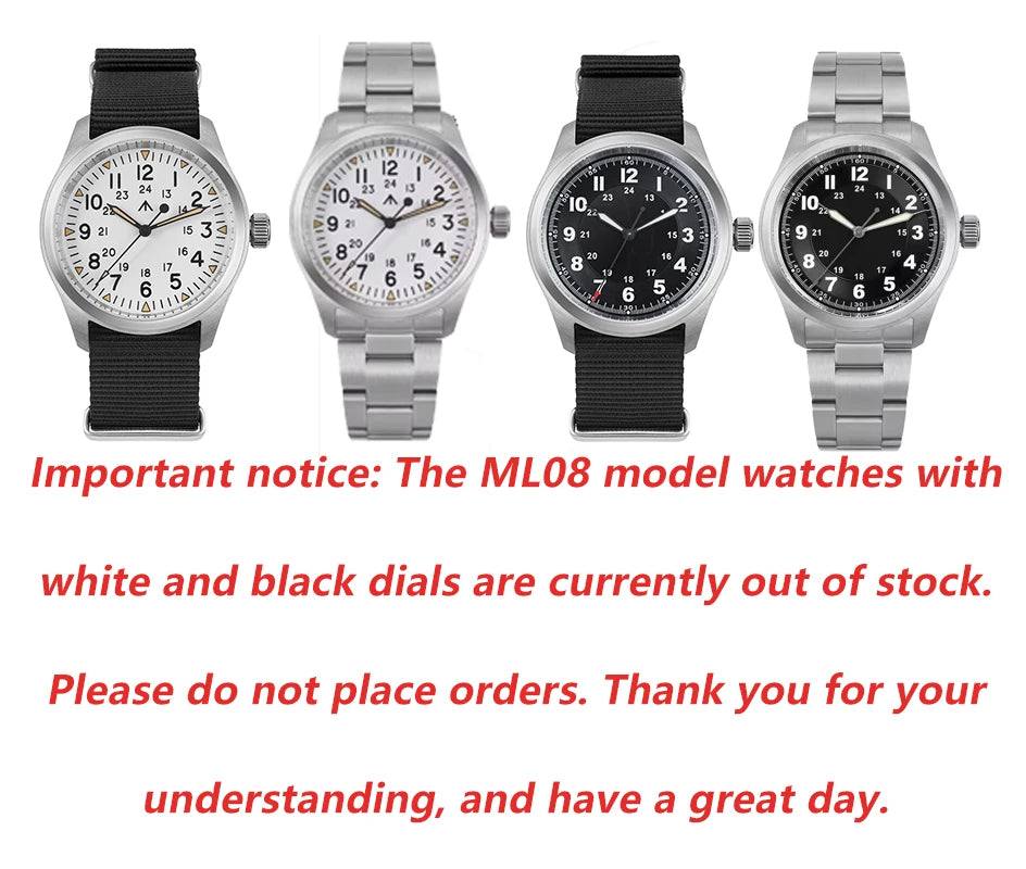 Militado ML08 Military Watch VH31 Quartz Movement Double Sapphire Crystal C3 BGW9 Luminous 10Bar Waterproof 38mm Vintage Watch