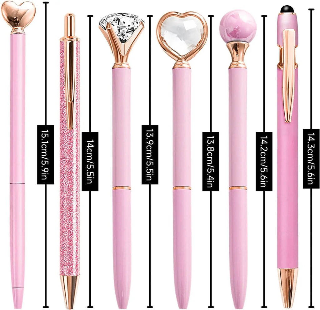 Pink Pens for Women 6 Pcs Cute Pens Ballpoint Pens Bulk 1.0mm Medium Point Black Ink Pens Office and School Supplies Fancy Nice