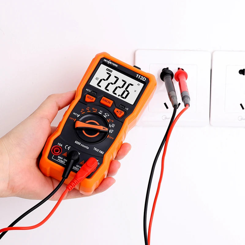 RICHMETERS RM113D NCV Digital Multimeter 6000 Counts Auto Ranging AC/DC Voltage Meter Flash Back Light Large Screen
