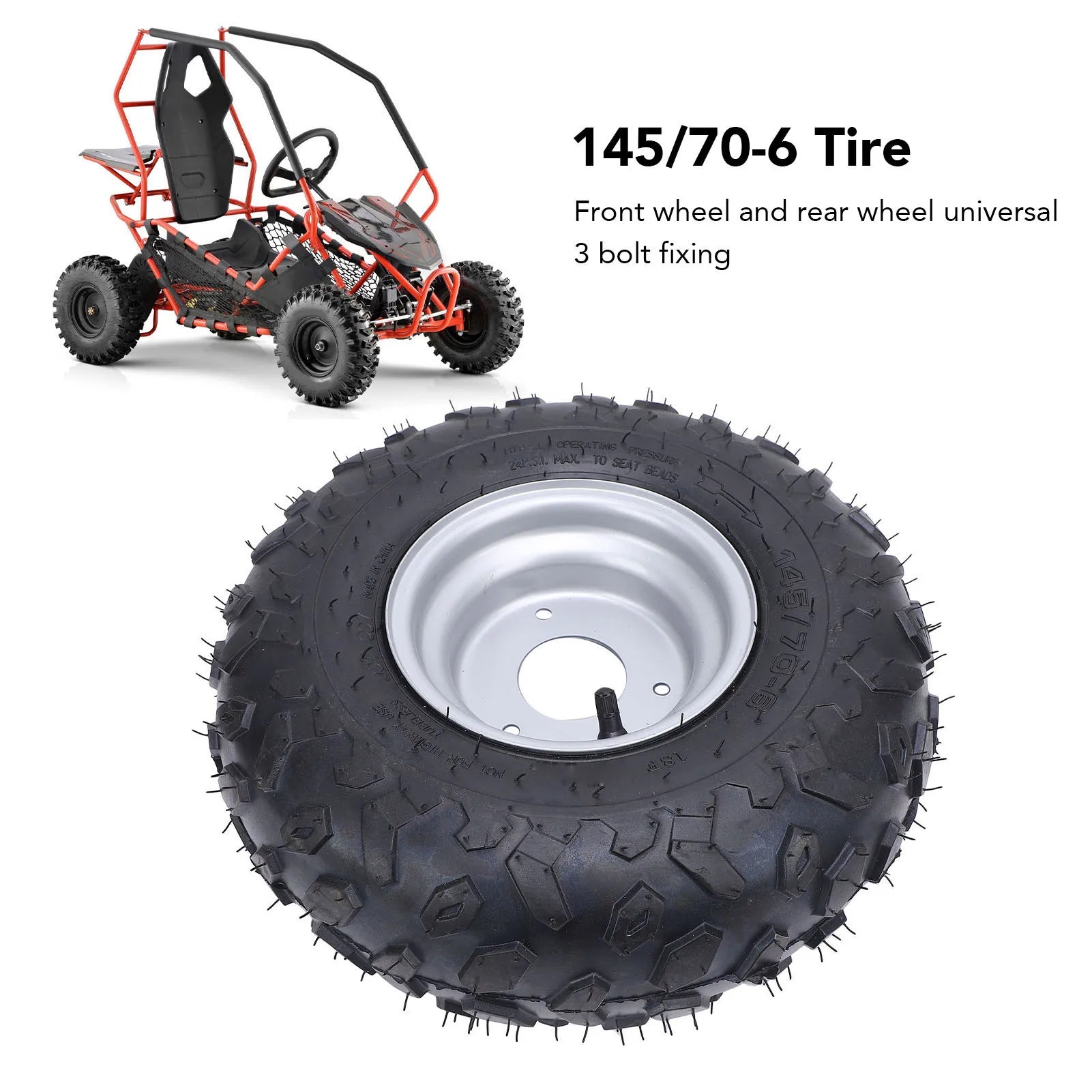 145/70-6 145x70-6 Tire 6 Inch Wheels Rim Tire 3 Bolts Go Kart Tyre for ATV UTV Quad Off Road Golf Cart Tire with Rim