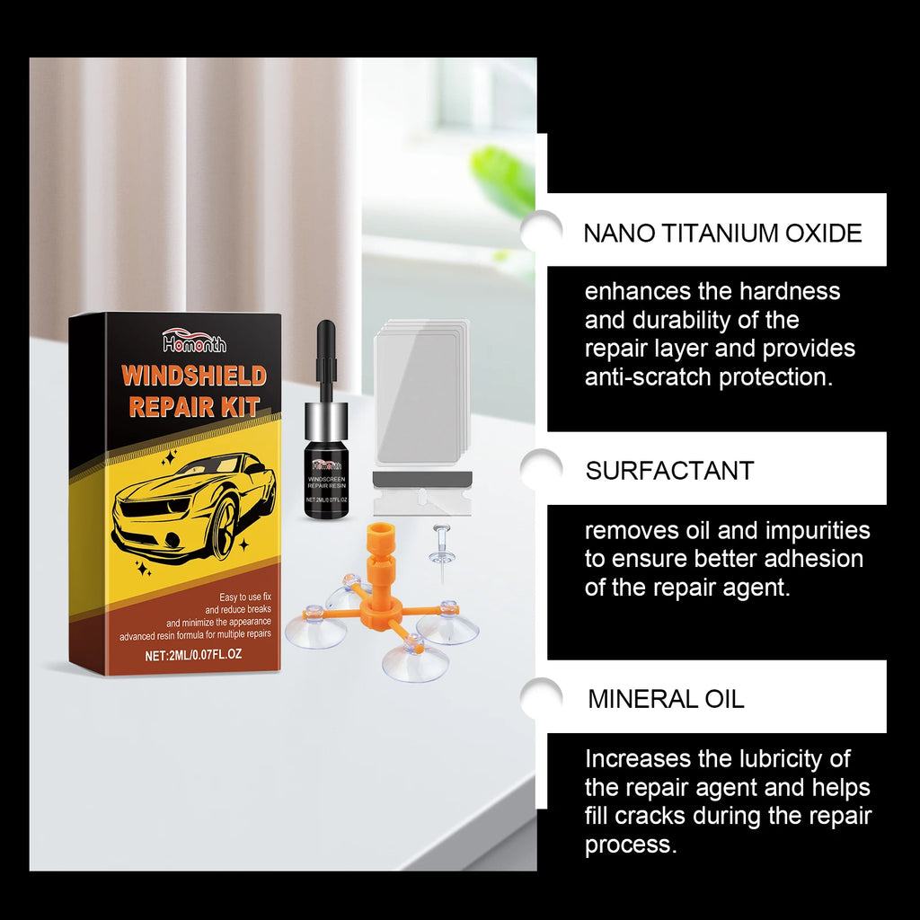 Professional Windshield Repair Kit Permanently Fix Cracks & Chips on Car Glass Stops Crack Spreading Restore Clear Vision