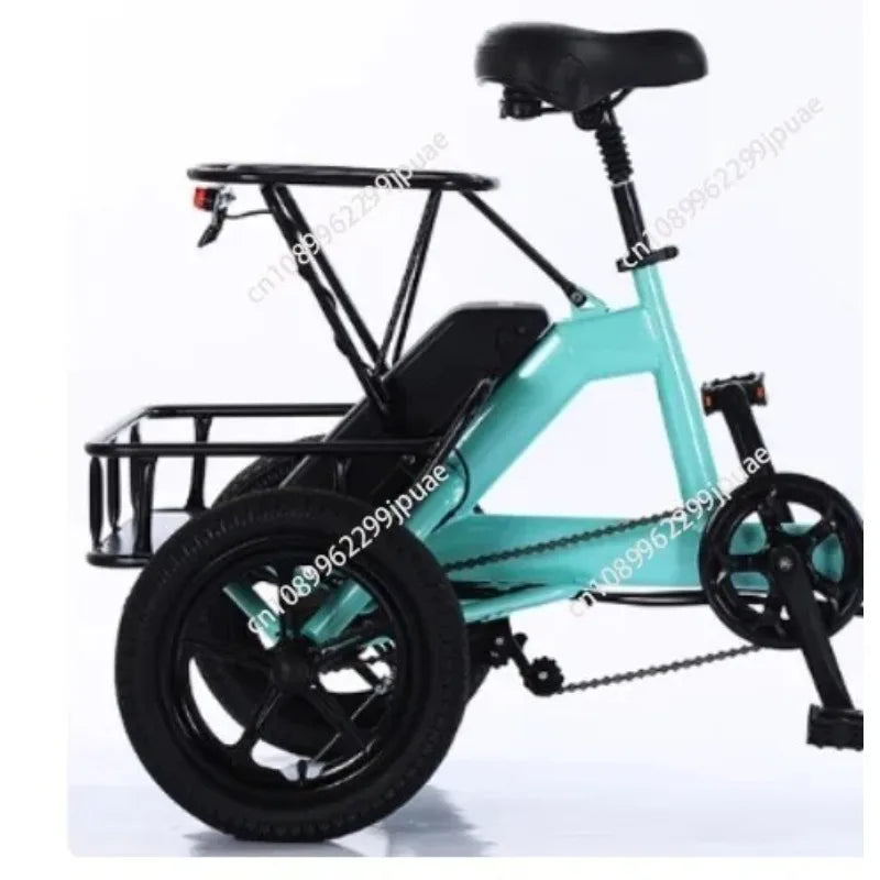 14 Inch 3 Wheeled Electric Tricycle Foldable 48V 350W Electric Bike For Adults 2 Person With Removable Rear Seat Max Speed 20