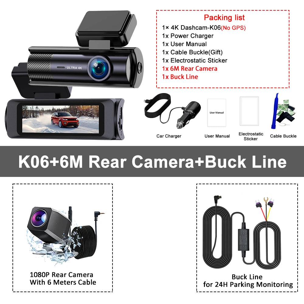 Dual Lens Dash Cam For Car Camera 4K Video Recorder WIFI GPS Car DVR Front and Rear View Camera Night Vision Car Accessories