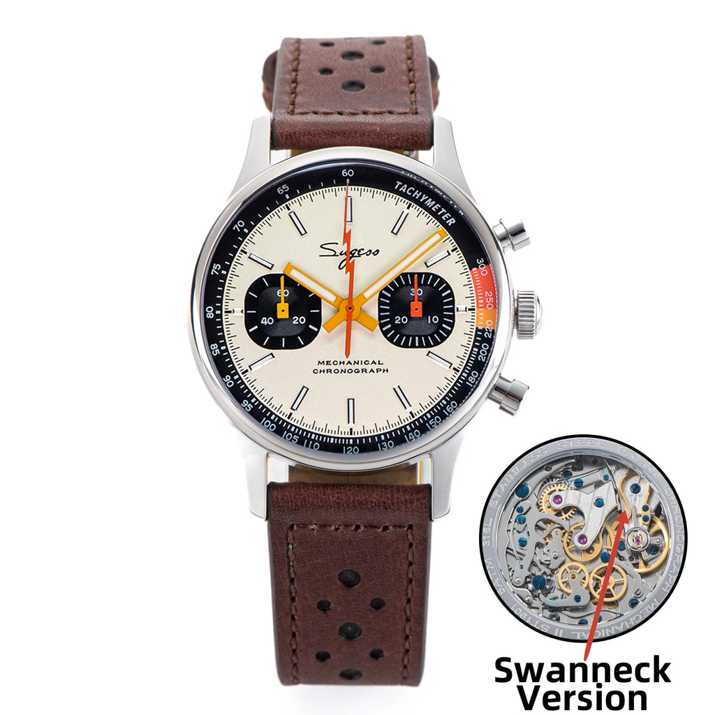 Sugess Watch of Men Chronograph Mechanical Wristwatches with Seagull ST19 Swanneck Movement Pilot Sapphire Crystal Racing V2 New