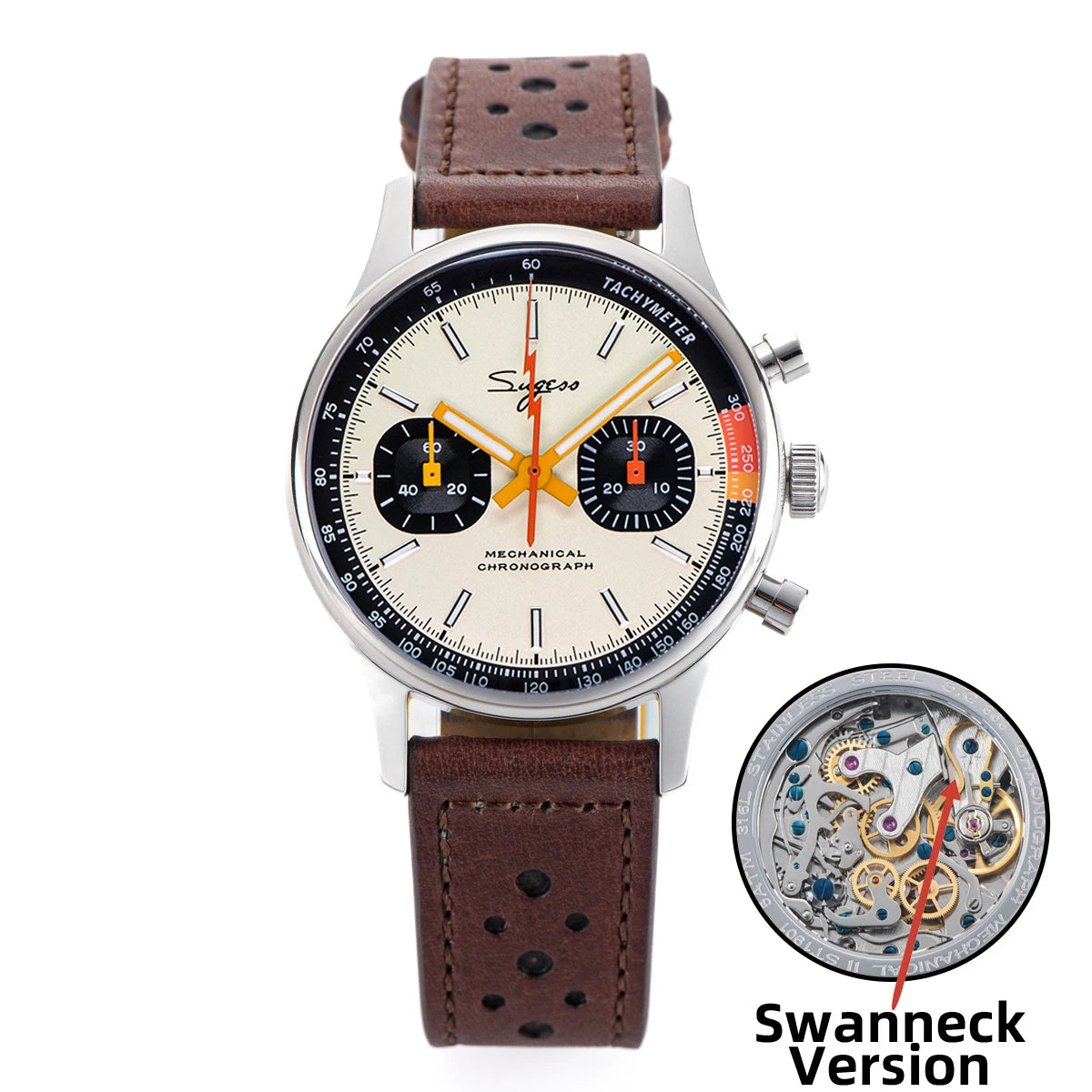 Sugess Watch of Men Chronograph Mechanical Wristwatches with Seagull ST19 Swanneck Movement Pilot Sapphire Crystal Racing V2 New