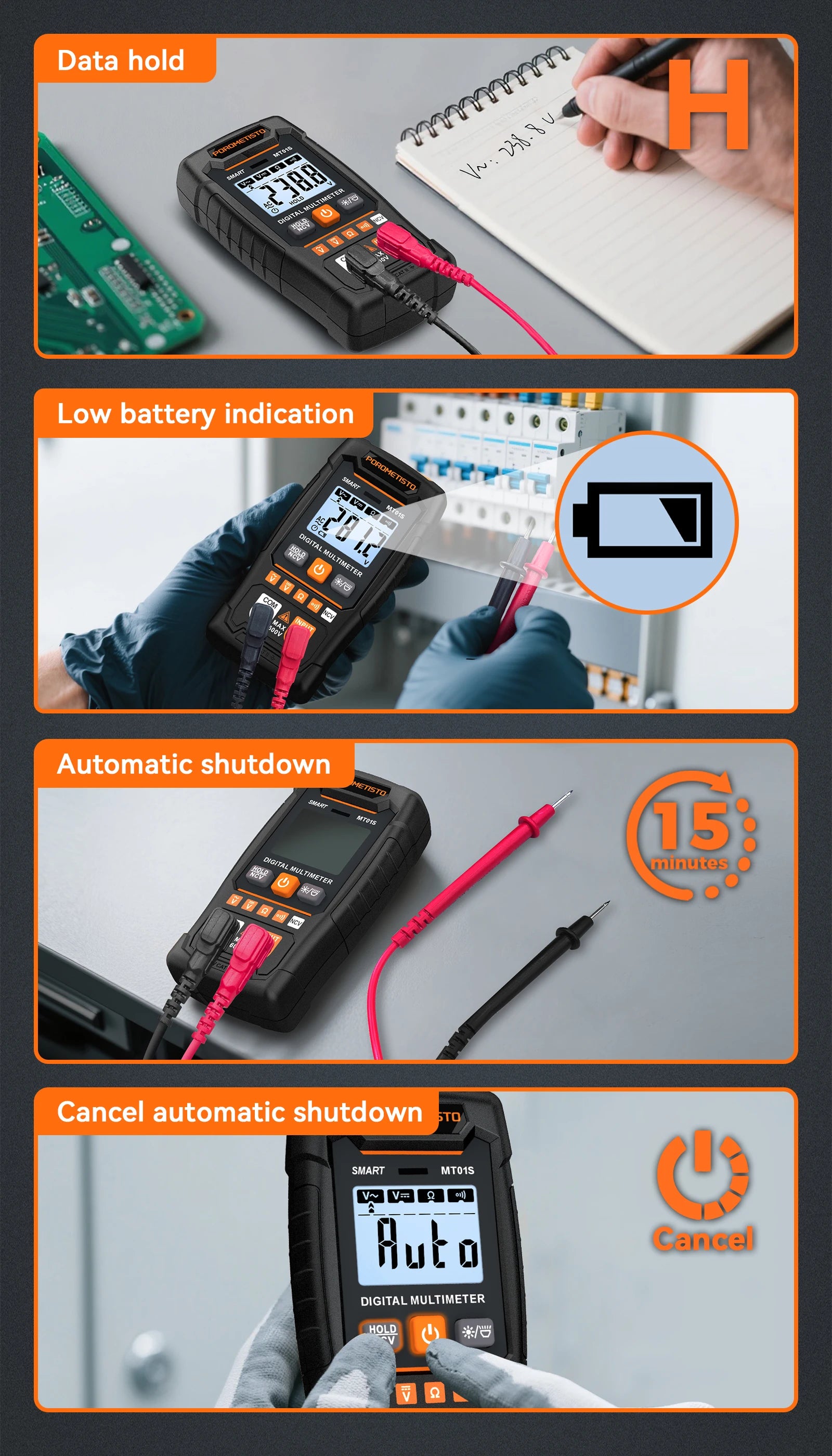 MT01S Digital Multimeter 4000 Counts Smart Auto-Range AC/DC Voltage Resistance Continuity Test Profesional Electrician Tester