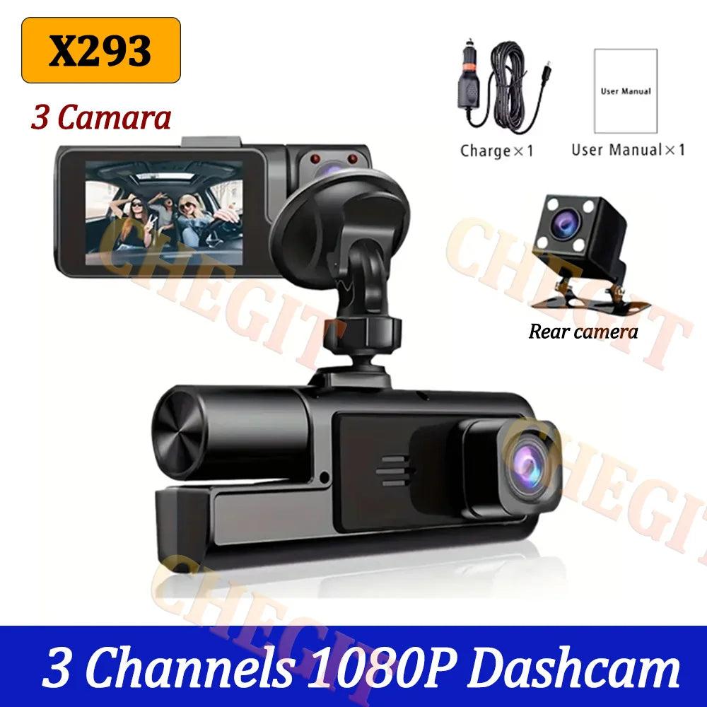 3Lens Dash Cam for Cars 2" Car DVR 1080P Video Recorder Front Rear View Camera for Vehicle Night Vision Black Box Car Assecorie