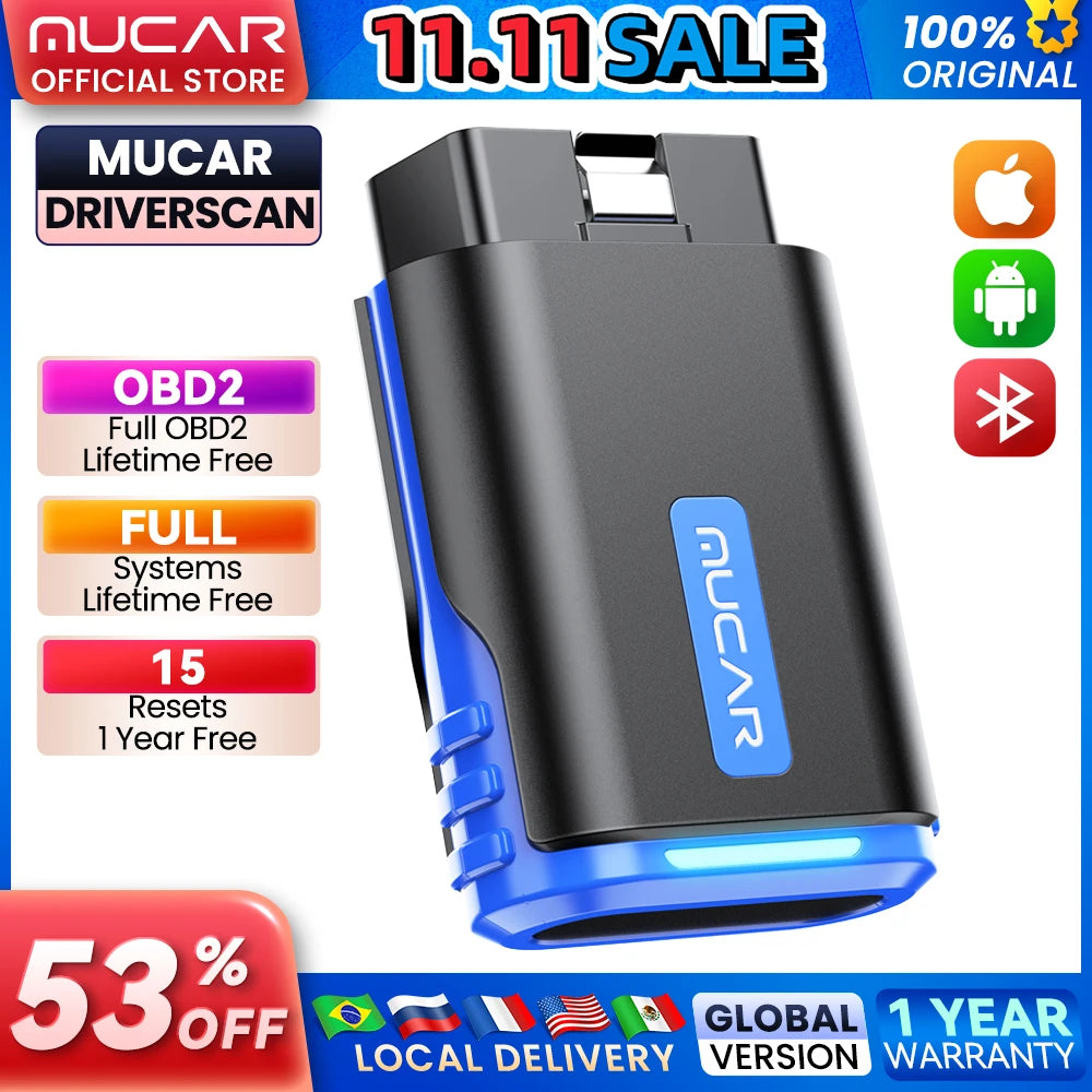 MUCAR Driverscan Automotive Diagnostic Tools Obd 2 Scanner All Cars Full System Code Reader 15 Resets Bi-Directional Scan Tool
