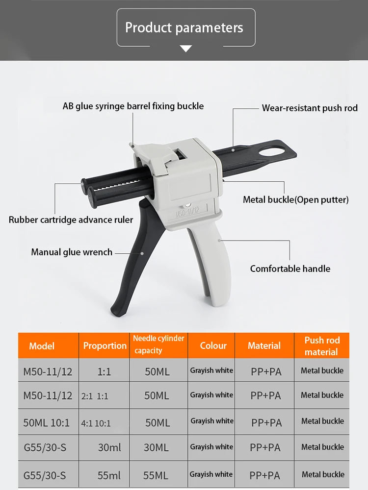 1-1/2-1 glue gun 50ml Manual glue gun AB Epoxy sealant glue gun high-quality PP material glue filling gun dental glue gun