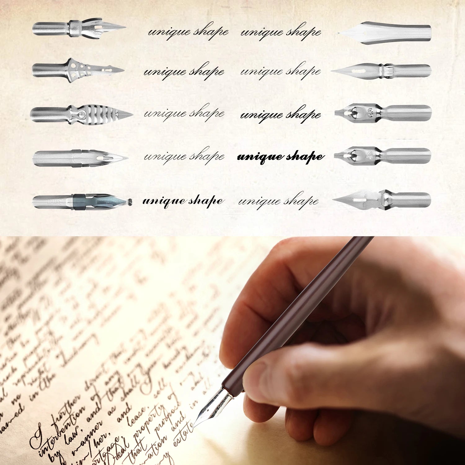 Calligraphy Set for Beginners Wooden Pen and Ink Set Fancy Pens with Black Ink and 11 Nibs for Lettering, Journaling, Signing