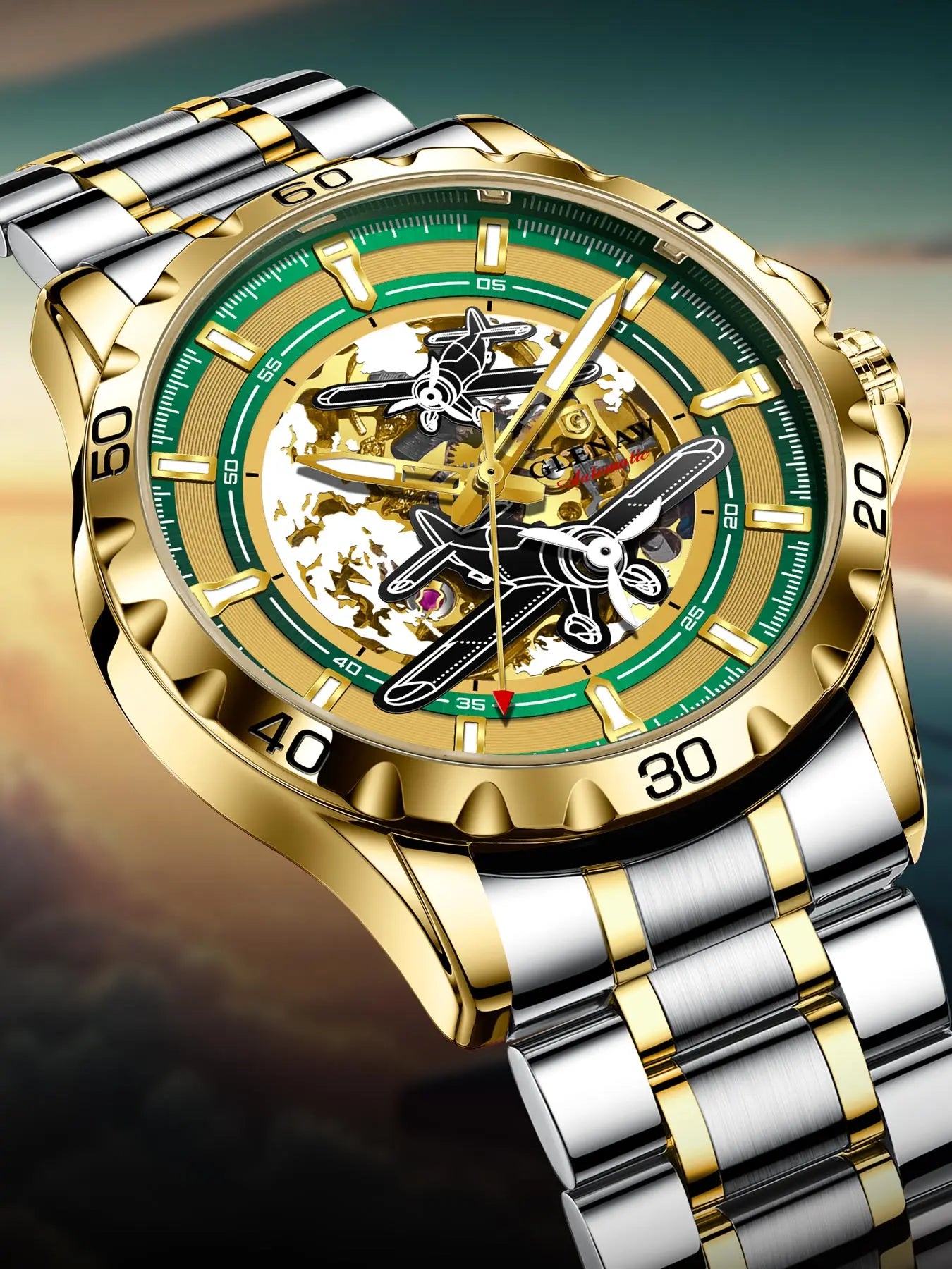 Glenaw Aircraft fully automatic mechanical men's watches, multi-color, trendy and fashionable personalized top brand watches