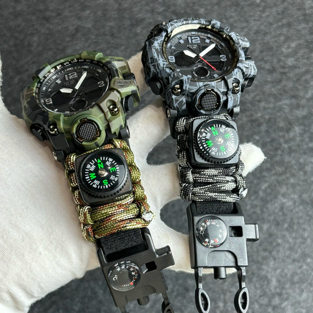 Military Watches Men's Camouflage LED Digital Watch Outdoor Survival Watch Multifunctional Waterproof Dual Display Digital Watch