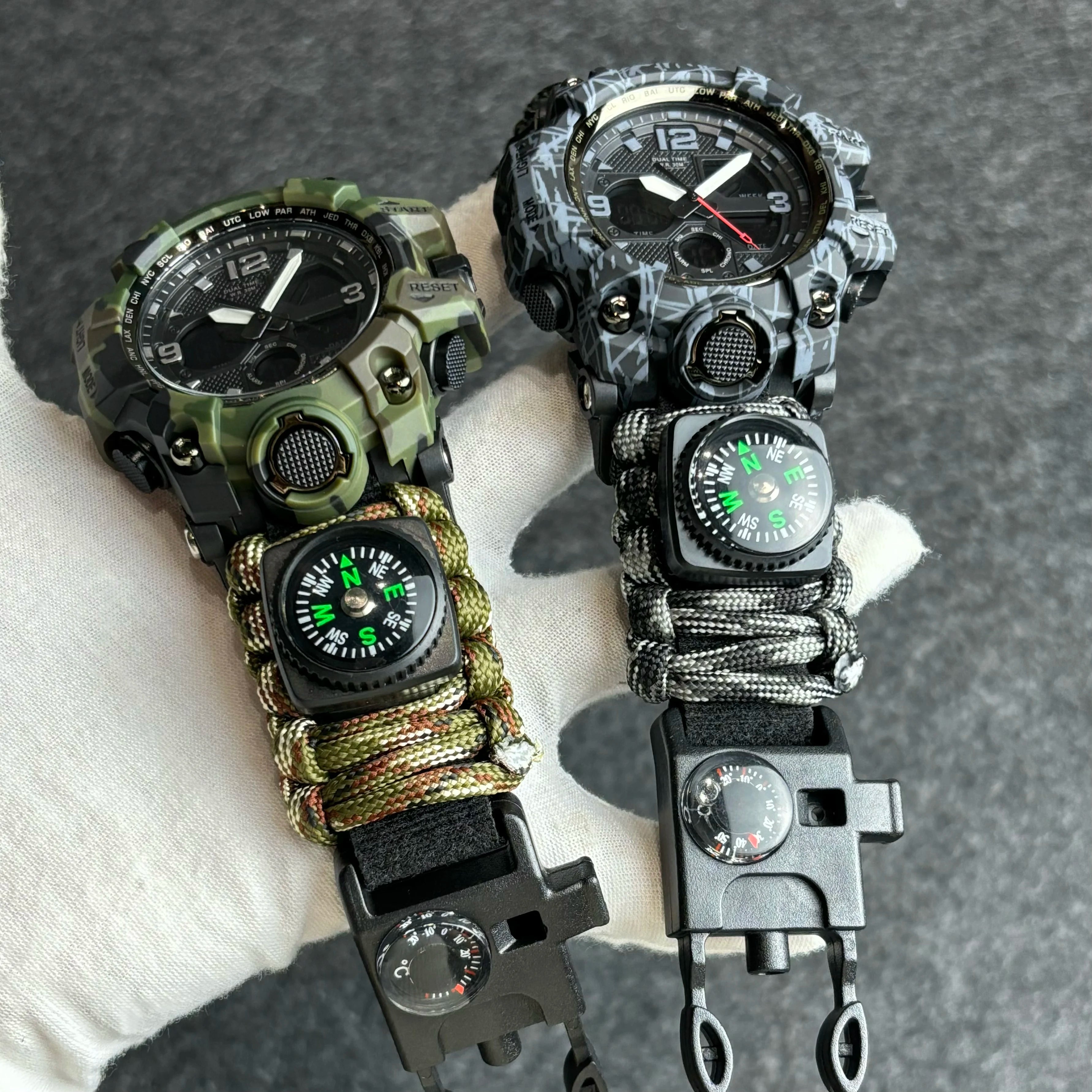 Military Watches Men's Camouflage LED Digital Watch Outdoor Survival Watch Multifunctional Waterproof Dual Display Digital Watch