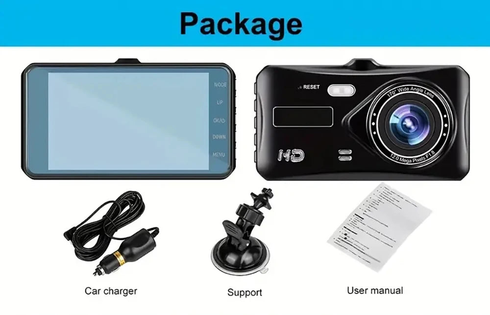 Dual Lens 1080P HD for Cars 4inch Touch Screen Dash Cam Car DVR Video Recorder Front and Rear View Camera for Vehicle Black Box