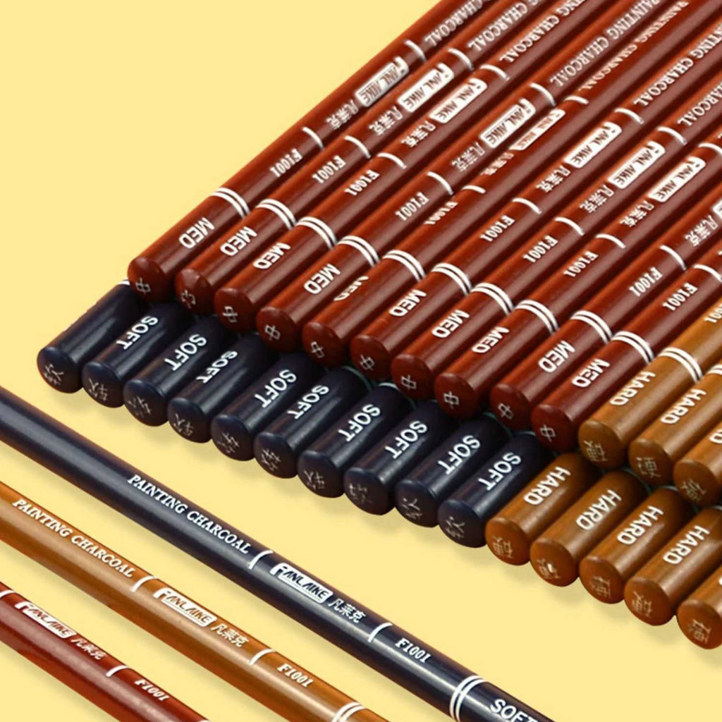 Professional Charcoal Pencils Drawing Set 10 Pieces Soft, Medium & Hard Charcoal Pencils for Drawing, Sketching, Shading