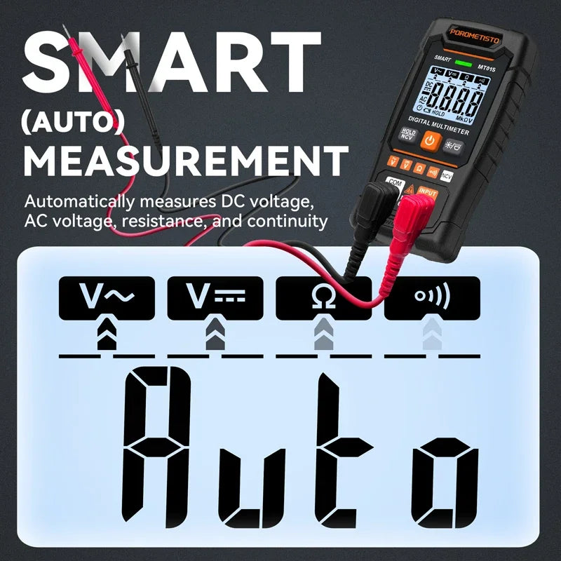 MT01S Digital Multimeter 4000 Counts Smart Auto-Range AC/DC Voltage Resistance Continuity Test Profesional Electrician Tester