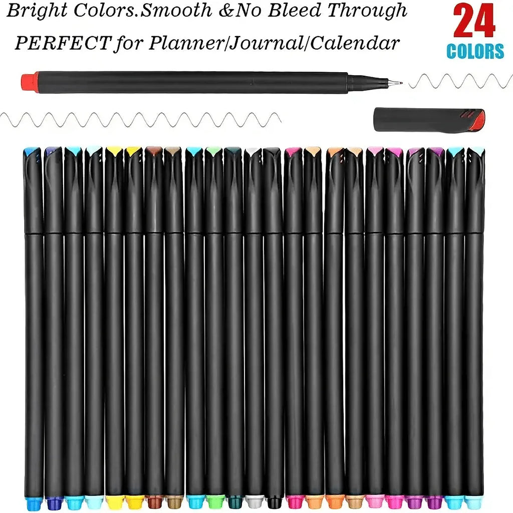 24pcs Fineliner Point Pens - for Coloring, Sketching, Outlining, and Drawing - Comfortable Grip, Vibrant Ink Flow, and Precise