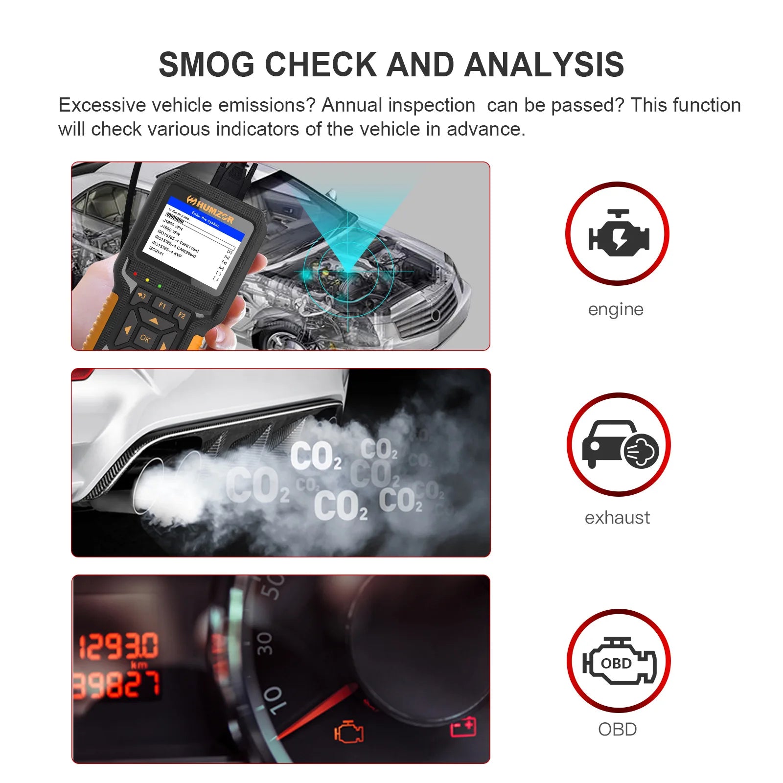 HUMZOR NC601 12V/24V Heavy Duty Truck OBD2 Scanner Car Diagnostic Tool Car Check Engine Code Reader Fuel Analysis Battery Test