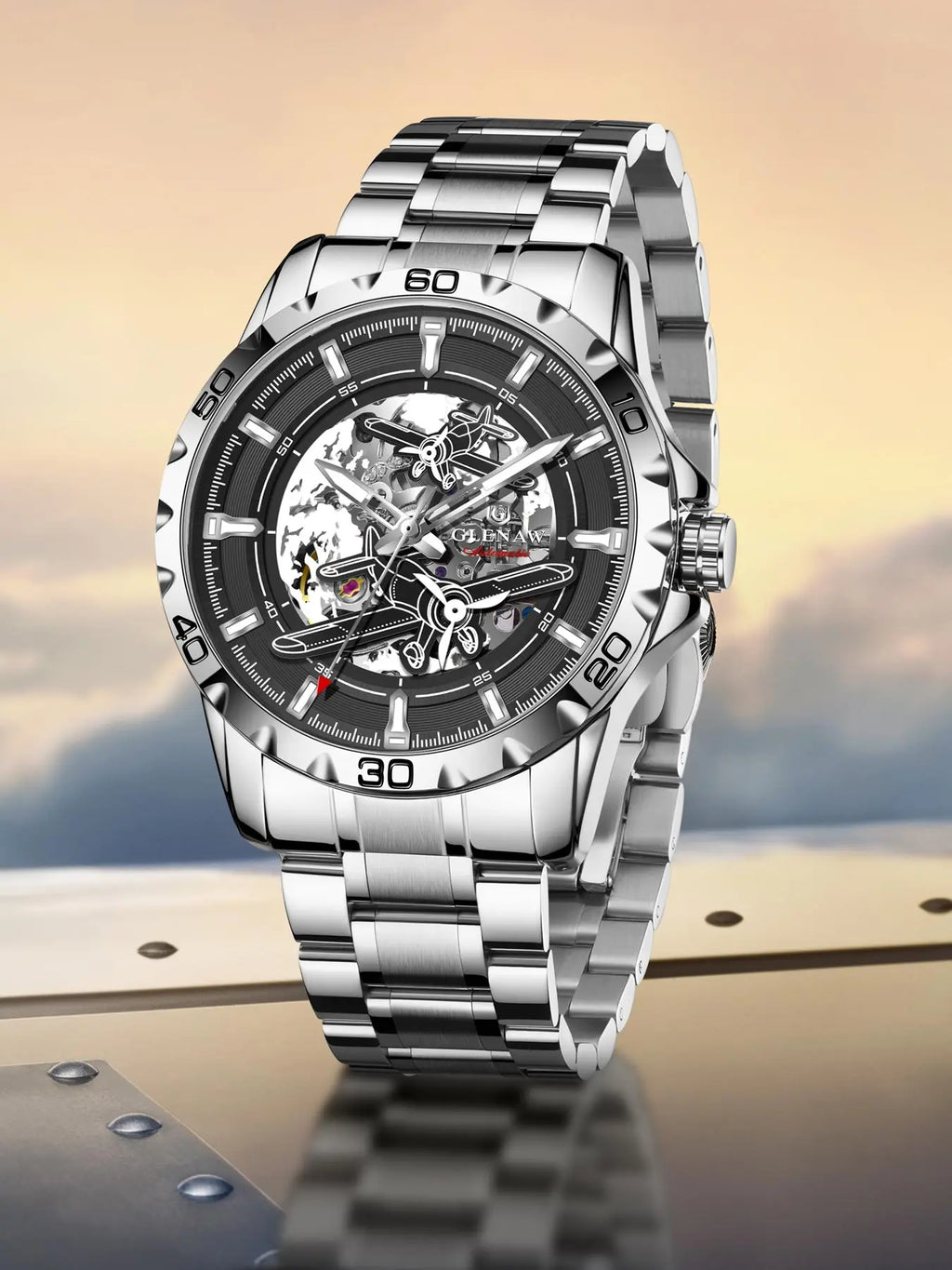 Glenaw Aircraft fully automatic mechanical men's watches, multi-color, trendy and fashionable personalized top brand watches