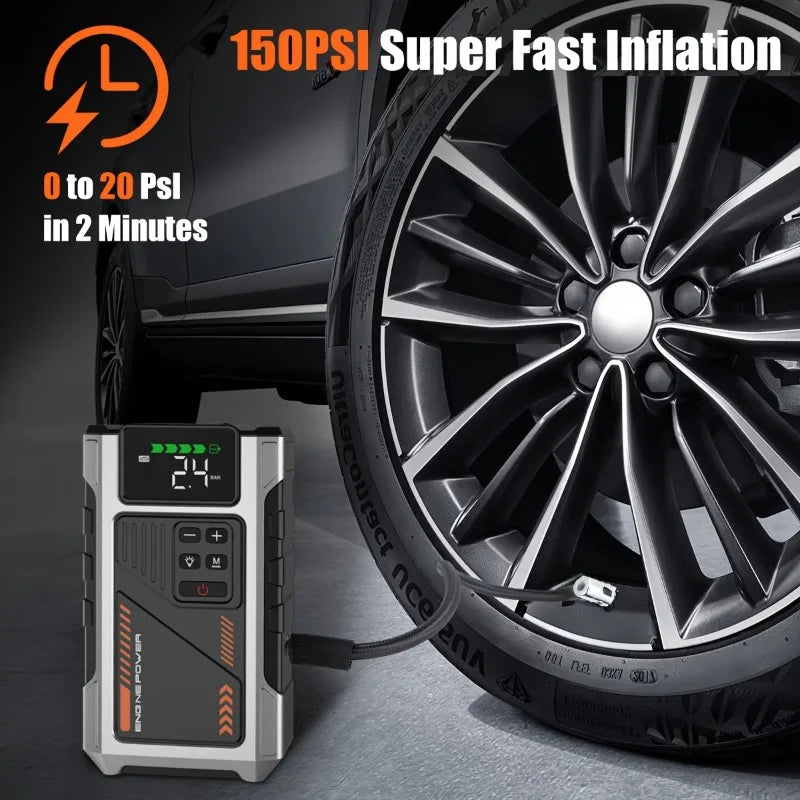 10000mAh Jump Starter Power Bank 12V Car Battery Booster Power Bank with Air Pump Jump Box  Emergency Start-up Power Supply