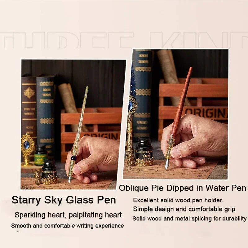 European Style Quill Pens Set with Ink New Retro Dipping Quill Pen Wholesale Lacquer Seal Student Dip Pencil Feather Pen Gifts