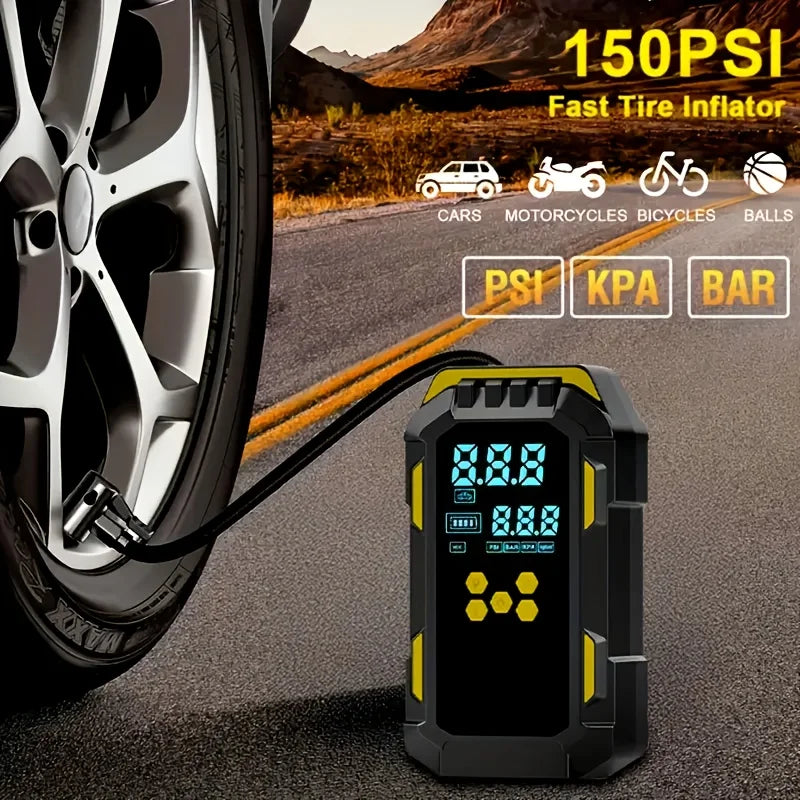 Portable Car Jump Starter with Air Compressor - 12V Emergency Power Bank for Vehicle Battery Boost, Fast Inflation for Tires