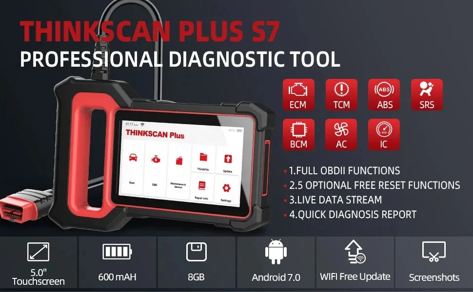 THINKCAR Thinkscan Plus S7 S4 OBD2 Auto Diagnostic Tool 28 Resets optional ABS ECM TCM SRS BCM System Car Scanner code reader